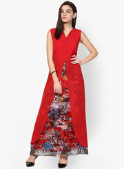 Red Colored Printed Maxi Dresses